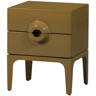 Nachttisch Merge aus Eukalyptusholz, Retro Chic Design, honiggelb, zwei Schubladen