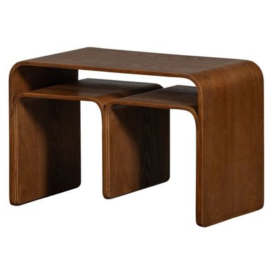 Beistelltisch Frey 3er-Set, Holzfurnier in Nussbaum, modern rechteckig, ideal für Dei