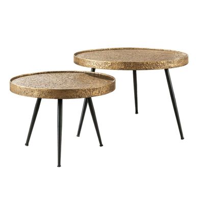 Couchtisch 2er-Set Metonire Metall mit strukturierter Oberfläche, modern, antike Bron