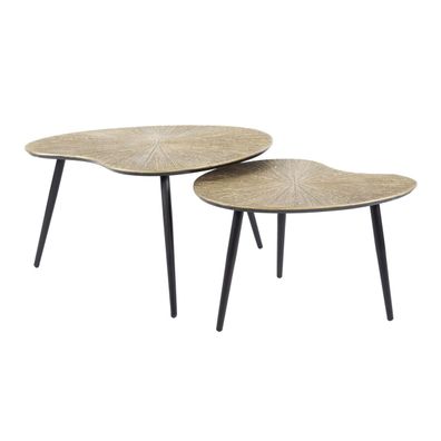 Couchtisch 2er-Set Taroya Metall, organisches Mid-Century Design, Gold Antik-Bronze,