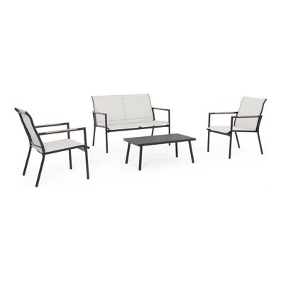 4er Garten-Set Alsara - Metall Anthrazit, Textilene Weiß