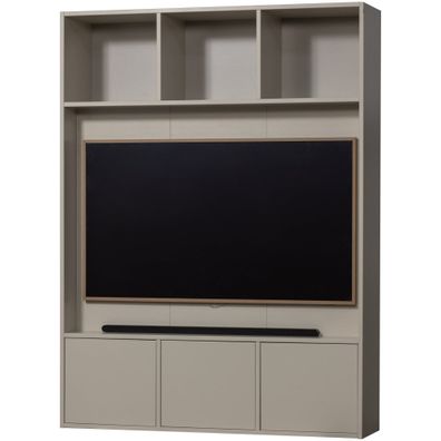 TV-Schrank Meggy Kiefer FSC, modern mit Push to Open, hellgrau, 160 cm, viel Stauraum