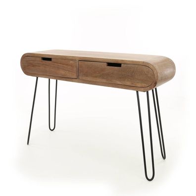 Konsole aus Mangoholz, modernes Design, natur Braun, 120 cm, 2 Schubladen, schmale Me