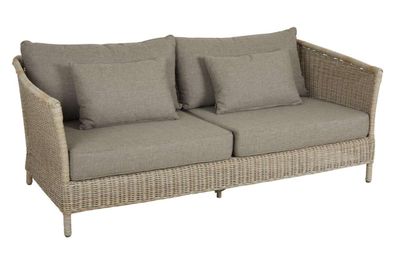 Gartensofa Aster mit Kissen aus Kunst-Rattan und Olefin-Stoff, skandinavisch, beige,