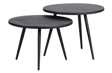 Beistelltisch Suze aus Metall und Holz, modern, rundes 2er-Set, schwarz, für Dein Zuh