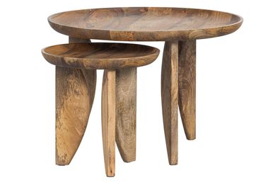 Beistelltisch High Heels 2er-Set aus Mangoholz, skandinavischer Stil, rund, natur