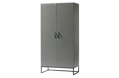 Kleiderschrank Morris aus Kiefernholz, modern, grau, 2 Türen, FSC-zertifiziert, Leder