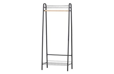 Kleiderständer Jovi aus Metall, Industrial Design, schwarz, mit Holzelementen, platzs