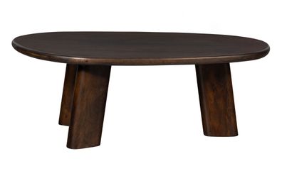 Couchtisch Roundly aus Mangoholz, Retro Chic Design, Braun Walnuss, organische Form,