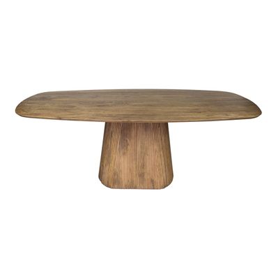 Esstisch Vagula aus Mangoholz, ovaler Massivholztisch, moderner Säulenfuß, natur, 215