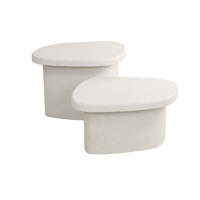 Couchtisch 2er-Set Marbre, Marmor-Komposit mit Säulengestell, modern, creme, organisc