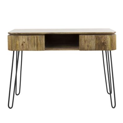 Konsole Vagula aus Mangoholz, modernes Wellendesign, naturbraun, 2 Schubladen, 110 cm