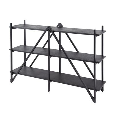 Konsole Pouv aus Metall in dunkelgrauer Optik, modernes Design mit 2 Böden, 130 cm br