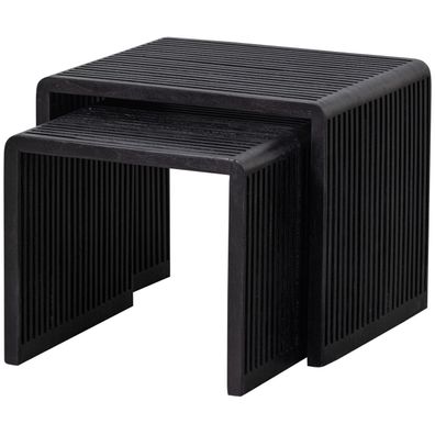 Beistelltisch Willa 2er-Set aus recyceltem Teakholz, modern, schwarz, rechteckig, lac