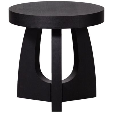 Beistelltisch Tala aus MDF und Eschenholzfurnier, skandinavischer Stil, rund, Schwarz