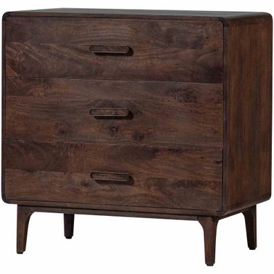 Kommode Liya aus massivem Mangoholz, skandinavisches Design, dunkelbraun, mit 3 Schub