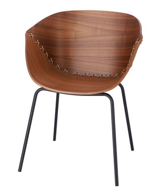 Stuhl Gossip aus Nussbaum Schichtholz und Metall, modern, braun mit schwarzem Gestell
