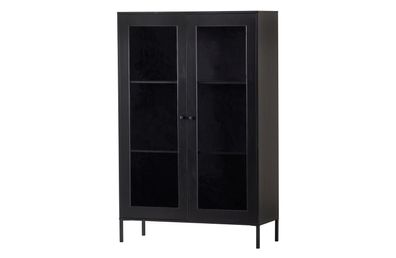 Vitrine Xam aus Kiefernholz, modernes Design, Schwarz lackiert, mit Glastüren und Ein