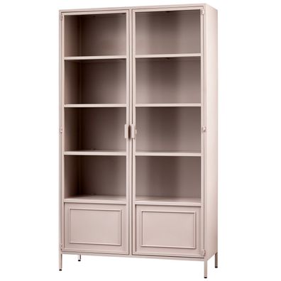 Vitrine Ronja aus Metall, pulverbeschichtet, Industrial Stil, Rosa, Glasfront, 2 Türe