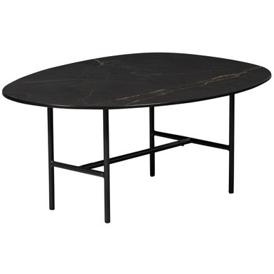 Couchtisch Vajen aus Porzellan, modernes Design, Schwarz, 80x60 cm, stabile Metallbei