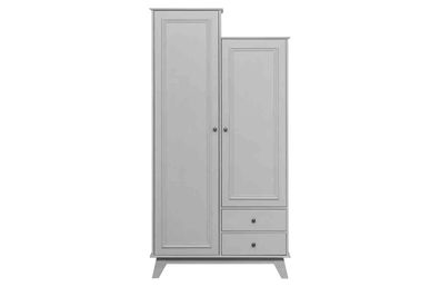 Kleiderschrank Lily aus Kiefernholz, Landhausstil, hellgrau lackiert, mit Schubladen