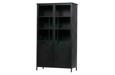 Vitrine Exhibit aus Metall und Glas, modern im Industrial-Stil, schwarz, mit Anschlag