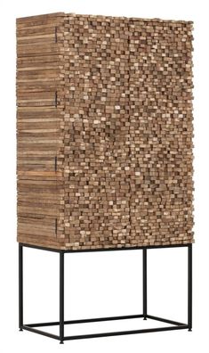Schrank Sticks aus Teakholz, modernes Design, natur, 90 cm, Metallgestell, montiert g
