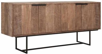 Sideboard Odeon Teak, Massivholz im Industrial Stil, natur, Metallgestell, 185x45x84