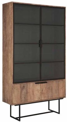 Vitrine Odeon aus Teakholz, Industrial Design mit 4 Klapptüren, natur, Metallgestell