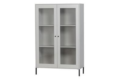 Vitrine Xam aus Kiefernholz, modernes Design, grau lackiert, mit Glastüren und drei E