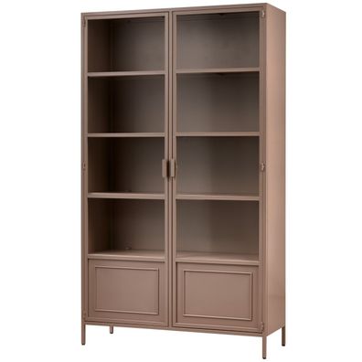 Vitrine Ronja aus Metall, modernes Industrial Design, Military Brown, mit Glastüren u