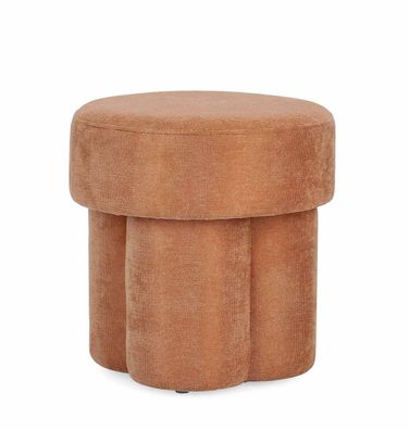 Hocker Adlenga aus Stoff, moderner Rundhocker, orange, komfortabel gepolstert, Bizzot