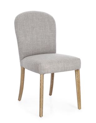 Esszimmerstuhl Ofisa aus Stoff, gepolstert, moderner Stil, Grau, Metallnieten-Dekor,