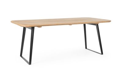 Esstisch Shikna aus Mangoholz, rechteckig, natur, schwarz lackiertes Metallgestell, 2