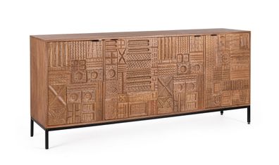Sideboard Aidinka aus Mangoholz, Retro Chic Design, Braun, handgefertigte Fronten, 18
