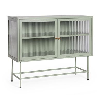 Kommode Yecara aus Metall und Glas, klassischer Stil, Salbei, 110x43x90 cm, Bizzotto