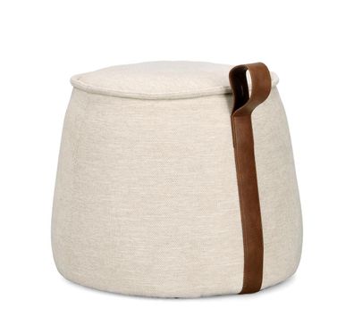 Pouf Alinaras aus Chenille-Stoff, klassisch rund, natur, angenehm weich gepolstert