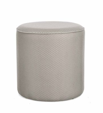 Pouf Alesno aus Waben-Stoff, modern gepolstert, hellgrau, rund Ø 42 cm, komfortabel f