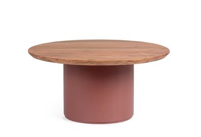Couchtisch Sajo aus Akazienholz, modern rund im Mittelfuß-Design, Terrakotta Natur, Ø