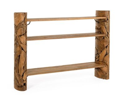 Konsole Dowaro aus Teakholz, Retro Chic Design, naturbraun, mit 3 Einlegeböden und 2