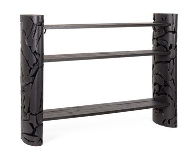Konsole Dowaro aus Teakholz, Retro Chic Design, schwarz lackiert, drei Einlegeböden,