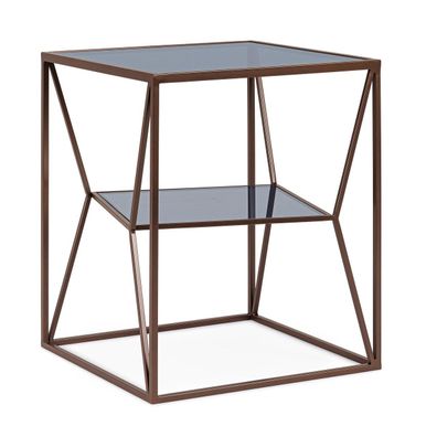 Couchtisch Adryna Metall und Glas, modern quadratisch, dunkelbronze, 40x40x50 cm, für