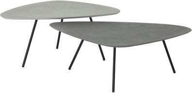 Couchtisch Pelectro 2er Set aus Mortex, modern, Frost hellgrau, Metallgestell schwarz