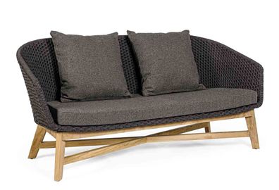 Gartensofa Allea aus Teak und Aluminium, skandinavisch, anthrazit, inkl. Kissen