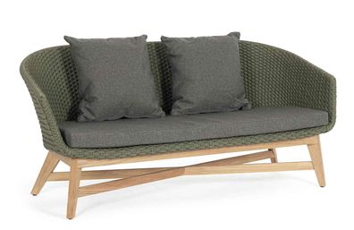 Gartensofa Allea aus Teak und Aluminium, skandinavisch, grün, für 2 Personen, mit Kis