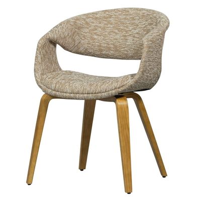 Esszimmerstuhl Yossi aus Webstoff, modernes Design, sandfarben mit Holzgestell, gepol