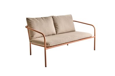 Gartensofa Bendt mit Kissen aus Teddy-Olefin Stoff und Aluminium, skandinavisch, peac