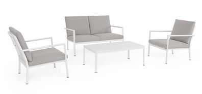 Garten-Set Ronoko Aluminium, modern und wetterfest mit abnehmbaren Kissen, weiß-grau,