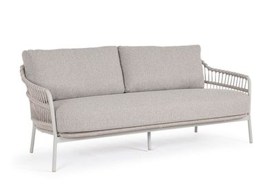 Gartensofa Aitalia aus Metall, modern gepolstert, frostig hellgrau, abnehmbarer wasse