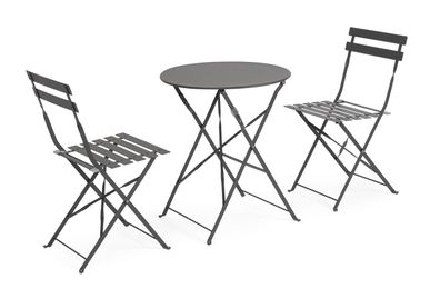 Garten-Set Nistas Metall, klassisch klappbar, anthrazit, 2 Stühle und Tisch für drauß